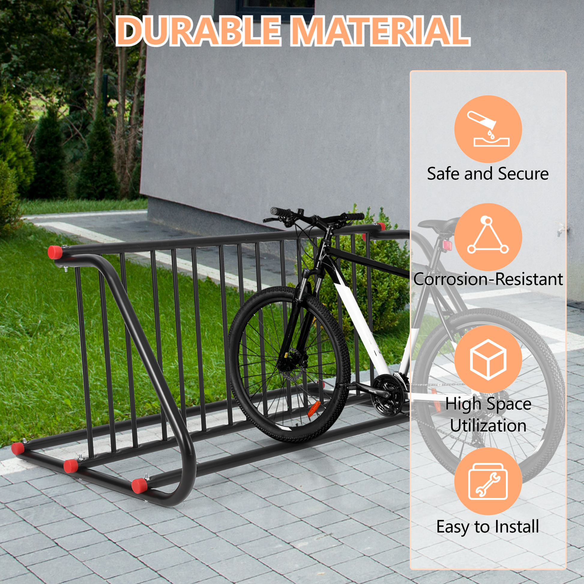 Support à vélos Garvee 10 compartiments en maille d'acier double face antirouille, robuste, pour garages et écoles, extérieur, noir