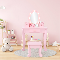 Ensemble coiffeuse Garvee pour enfants avec miroir lumineux et tabouret, en bois MDF, rose, pour filles de 4 à 9 ans, salle de jeux et chambre