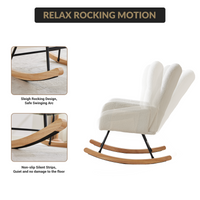 Fauteuil à bascule Garvee pour chambre d'enfant, en tissu peluche, ergonomique, stable, structure en fer, pieds en bois, beige, pour salon et chambre à coucher
