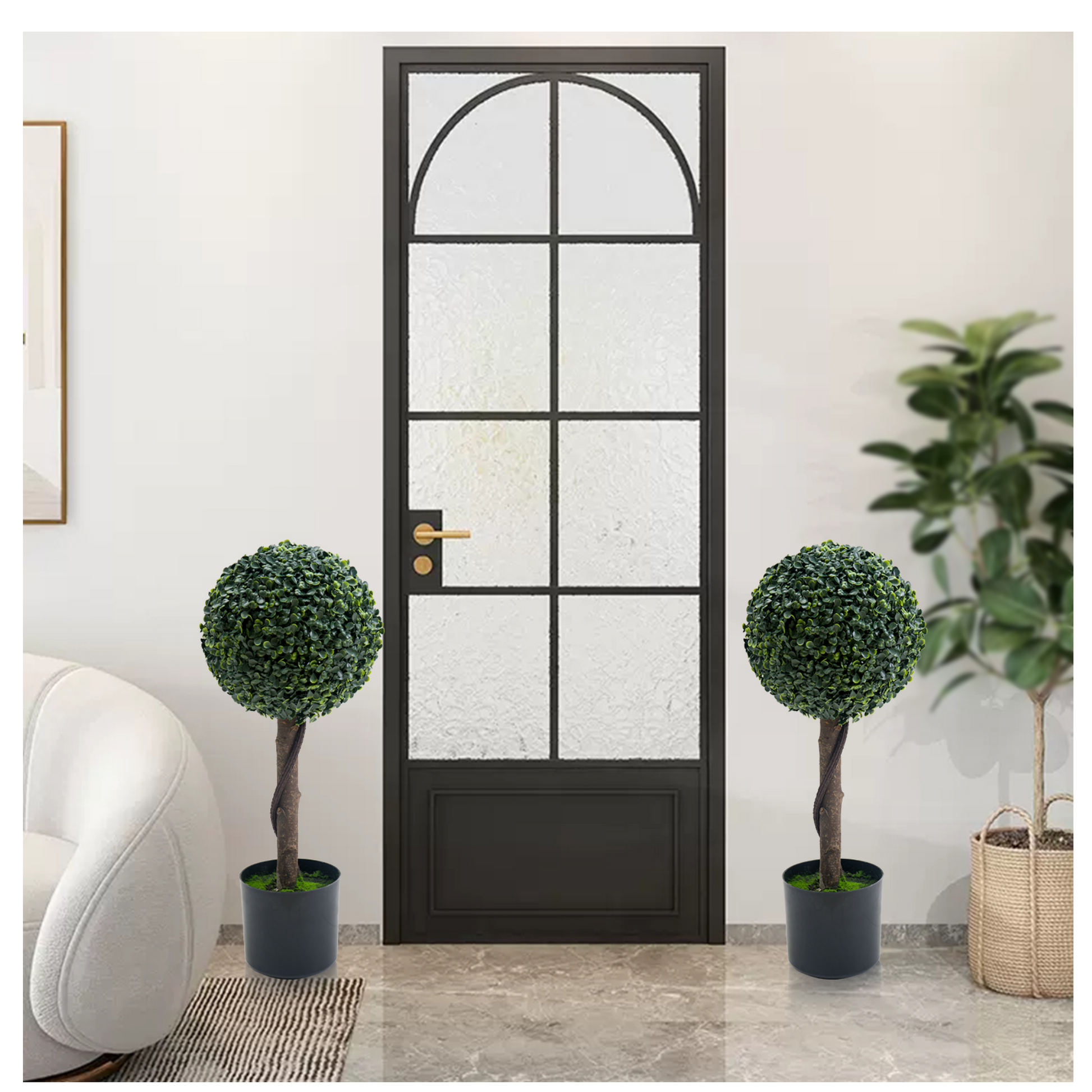Ensemble de 2 boules de buis artificiel Garvee de 61 cm (24 pouces), malléables et polyvalentes, pour la décoration intérieure et extérieure, vertes, en plastique