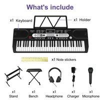 Garvee Piano clavier pour enfants, 61 touches, avec sac, microphone et casque, idéal pour les débutants, portable et utilisable à la maison, noir.