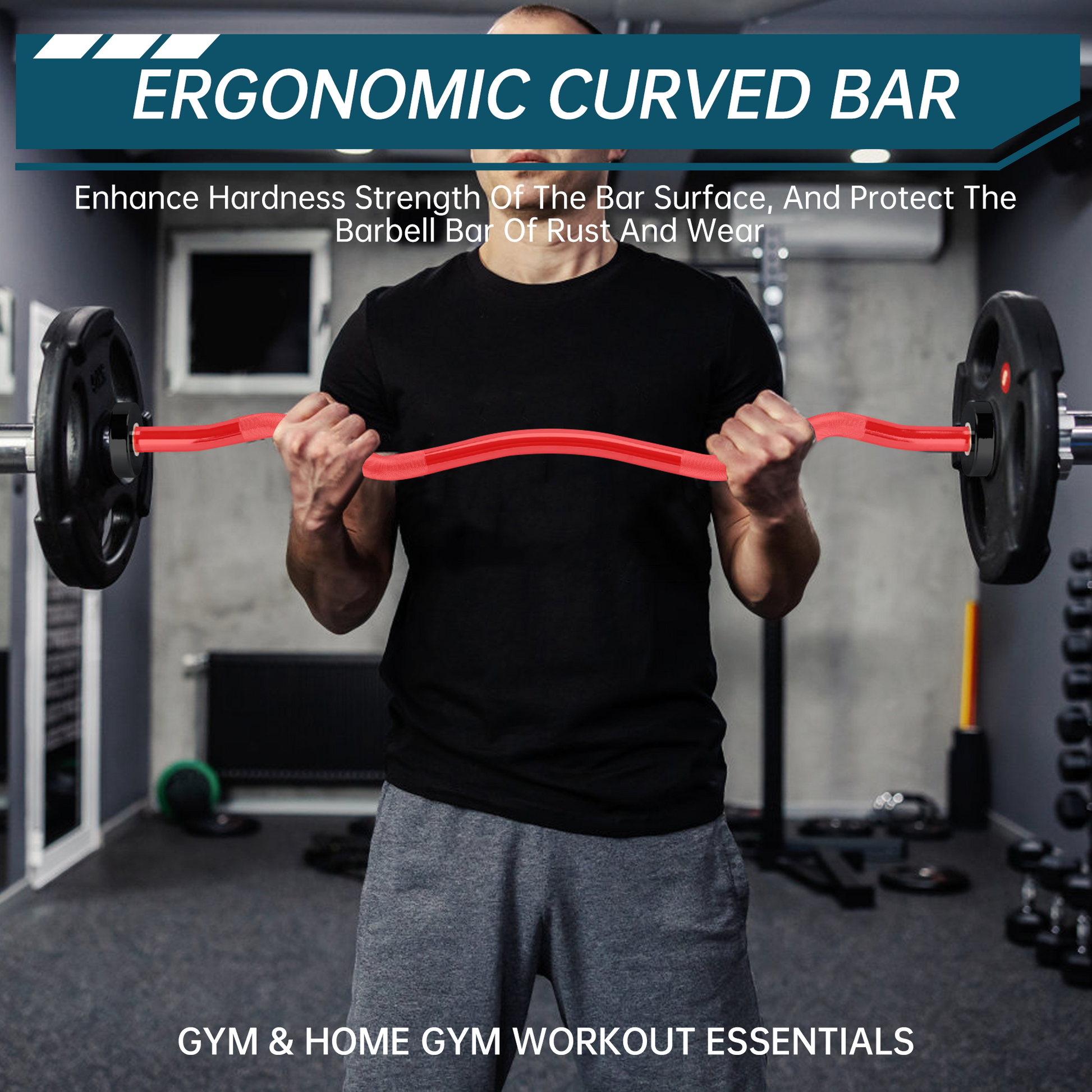 Barre d'haltères Garvee Olympic EZ Curl 47" - Ergonomique, capacité de 227 kg, acier allié, manchons en cuivre, poids standard de 5 cm, colliers à ressort, pour salle de sport
