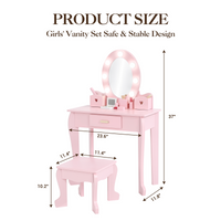 Ensemble coiffeuse Garvee pour enfants avec miroir lumineux et tabouret, en bois MDF, rose, pour filles de 4 à 9 ans, salle de jeux et chambre