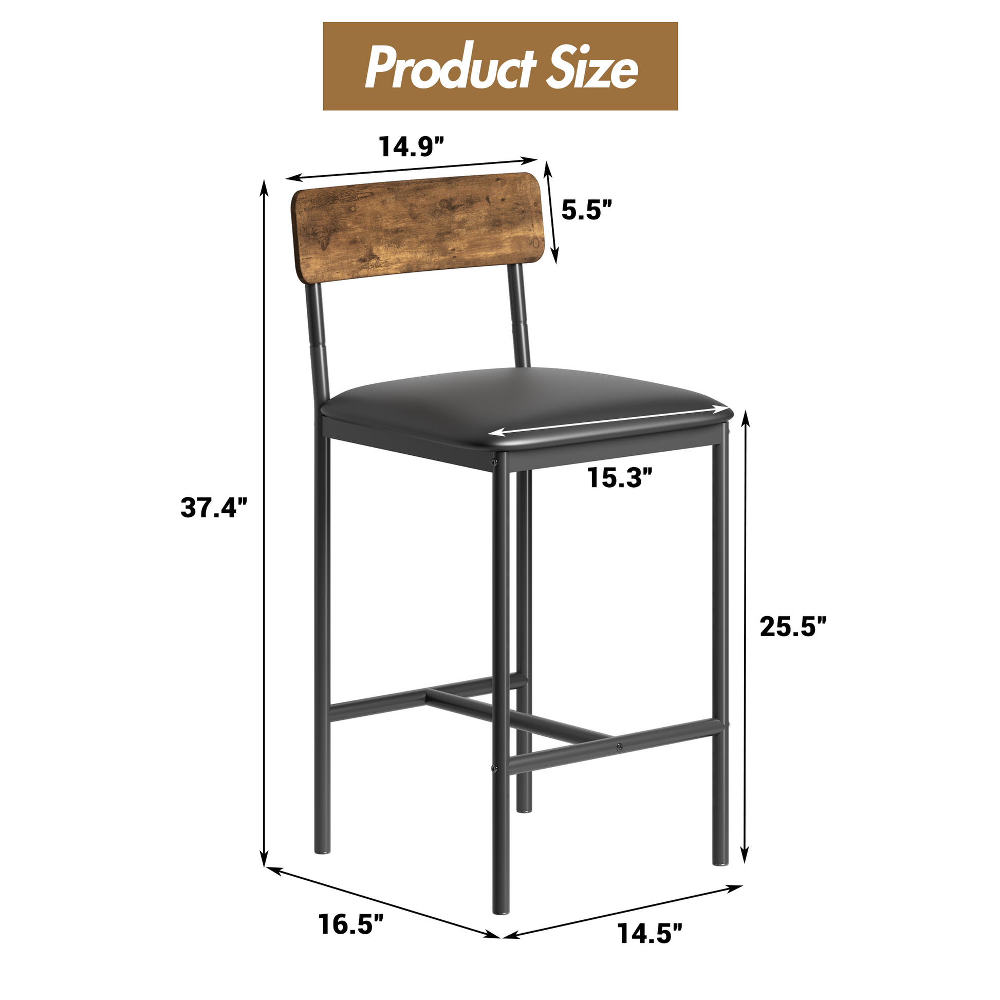 Garvee Ensemble de 2 tabourets avec repose-pieds, hauteur 95 cm. Pour cuisine et salon. Vintage, compact et durable.