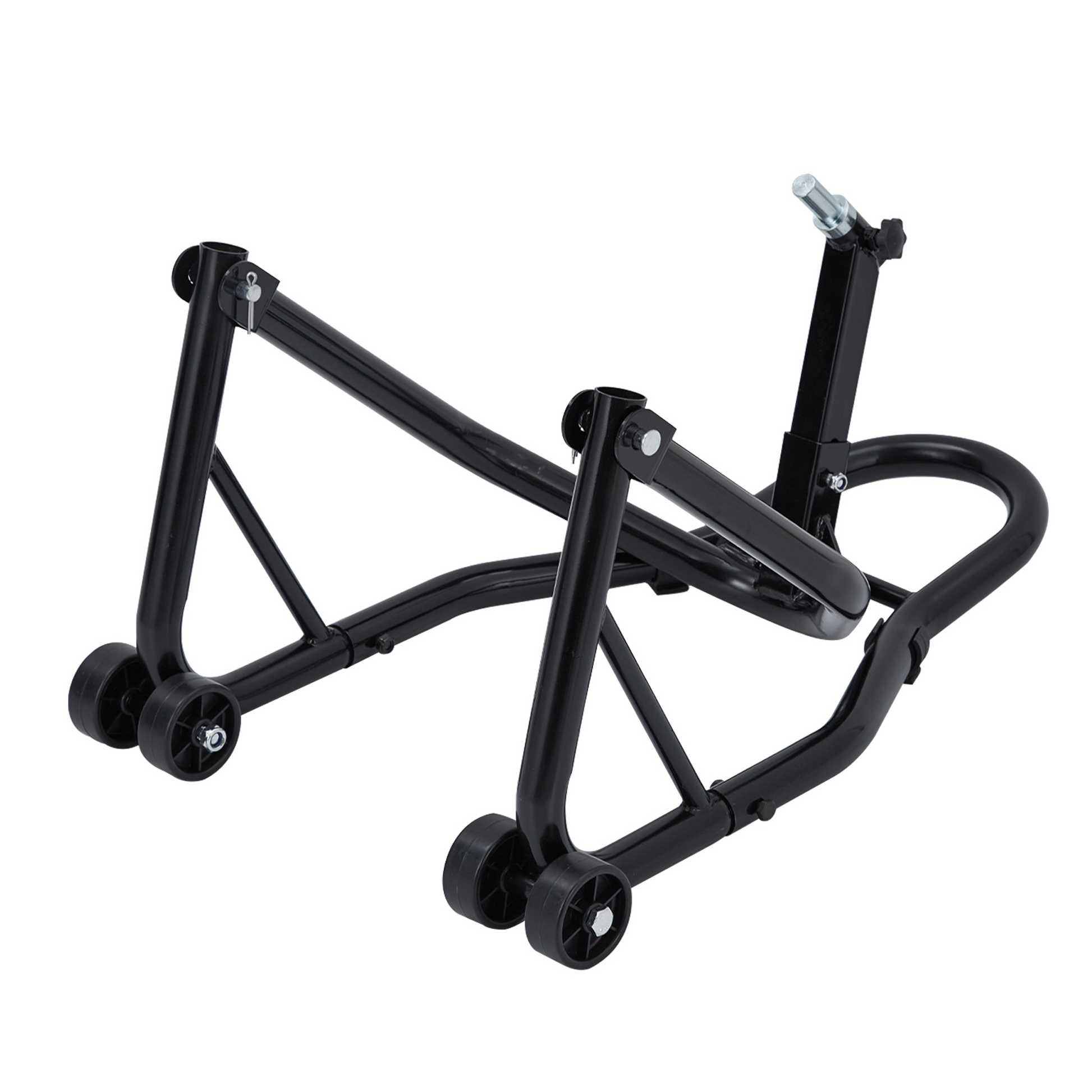 Béquille de roue arrière de moto Garvee avec fourche en U et bras oscillant en L, capacité de charge de 385 kg, acier, noir, pour atelier et réparation