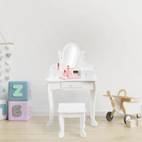 Ensemble coiffeuse Garvee pour enfants avec miroir réglable, coffret de maquillage en bois, blanc, table et tabouret, chambre de fille, 97 x 60 x 30 cm