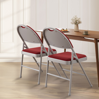 Ensemble de 2 chaises pliantes Garvee avec revêtement en lin rembourré, structure en métal, ergonomiques et empilables, idéales pour le camping et le bureau, rouge.