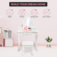 Ensemble coiffeuse Garvee pour enfants avec miroir réglable, coffret de maquillage en bois, blanc, table et tabouret, chambre de fille, 97 x 60 x 30 cm
