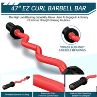 Barre d'haltères Garvee Olympic EZ Curl 47" - Ergonomique, capacité de 227 kg, acier allié, manchons en cuivre, poids standard de 5 cm, colliers à ressort, pour salle de sport