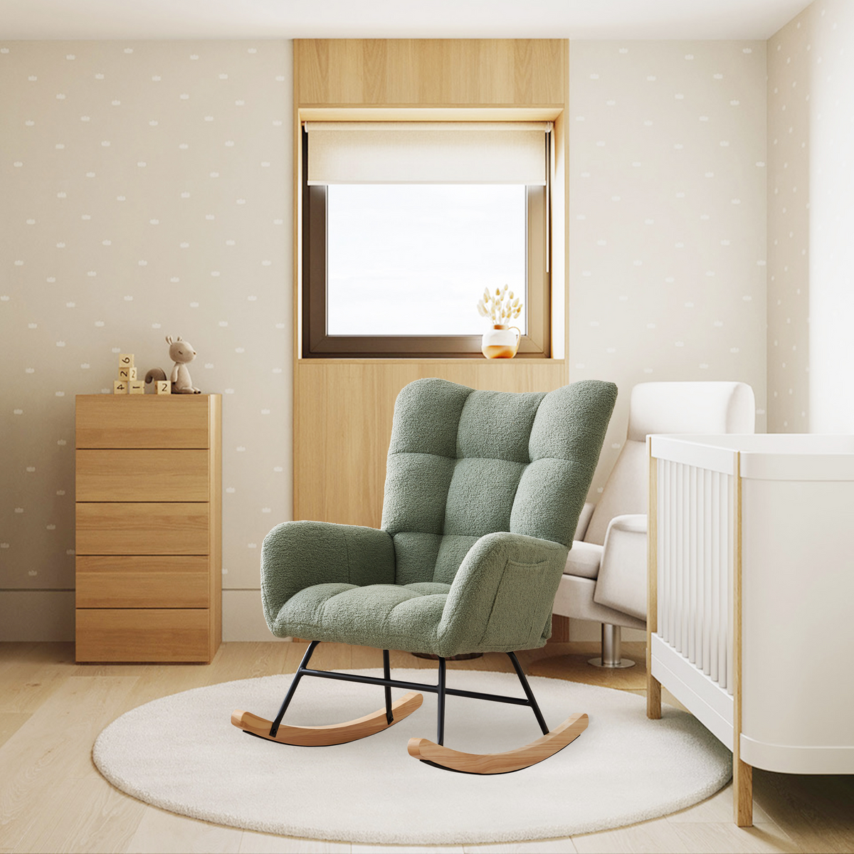 Fauteuil à bascule Garvee pour chambre d'enfant, avec housse en polaire douce, pour salon et chambre, 9 x 65 x 91 cm, beige