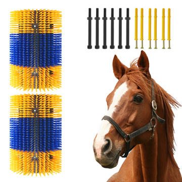 Brosse à gratter Garvee pour animaux (lot de 2) : poils en nylon, fixation flexible, extensible, idéale pour la ferme et les pâturages, polyvalente.