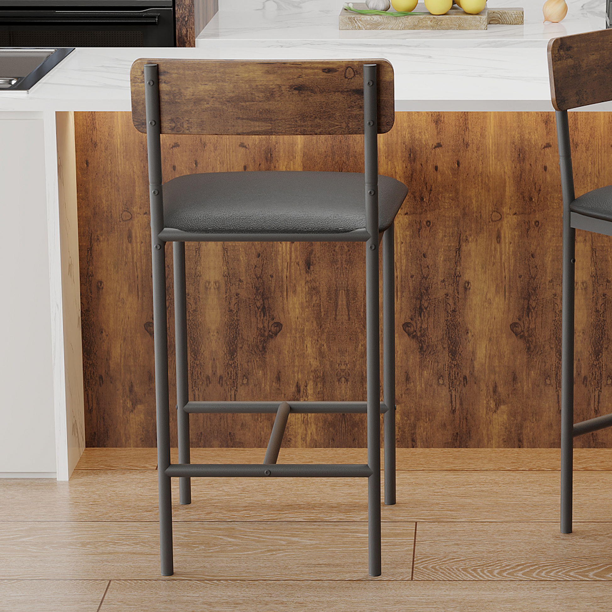 Garvee Ensemble de 2 tabourets avec repose-pieds, hauteur 95 cm. Pour cuisine et salon. Vintage, compact et durable.