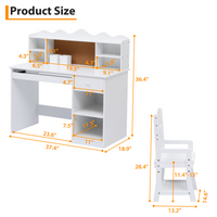 Ensemble bureau en bois Garvee pour enfants avec rangement, tableau d'affichage, support pour clavier et porte-stylo, idéal pour les chambres de garçons et de filles. Dimensions : 92,5 cm (H) x 95 cm (L) x 48 cm (l).