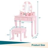 Ensemble coiffeuse Garvee pour enfants avec miroir lumineux et tabouret, en bois MDF, rose, pour filles de 4 à 9 ans, salle de jeux et chambre