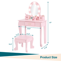 Ensemble coiffeuse Garvee pour enfants avec miroir lumineux et tabouret, en bois MDF, rose, pour filles de 4 à 9 ans, salle de jeux et chambre