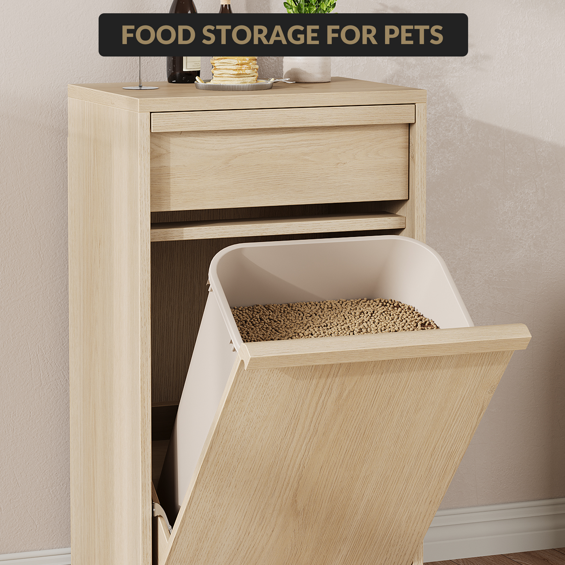 Garvee Poubelle Basculante 38 L en Bois, Anti-Animaux, Autoportante et Peu Encombrante, Robuste, pour Cuisine, Salon et Maison