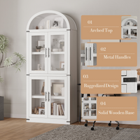 Armoire de cuisine arquée Garvey, 182 cm de haut, style campagnard, en bois, grand espace de rangement, blanche.