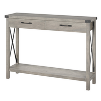 Console Garvee à 2 tiroirs, style campagnard, étagère de rangement, MDF et métal, gris, pour entrée et salon
