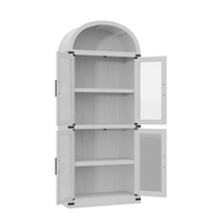 Armoire de cuisine arquée Garvey, 182 cm de haut, style campagnard, en bois, grand espace de rangement, blanche.
