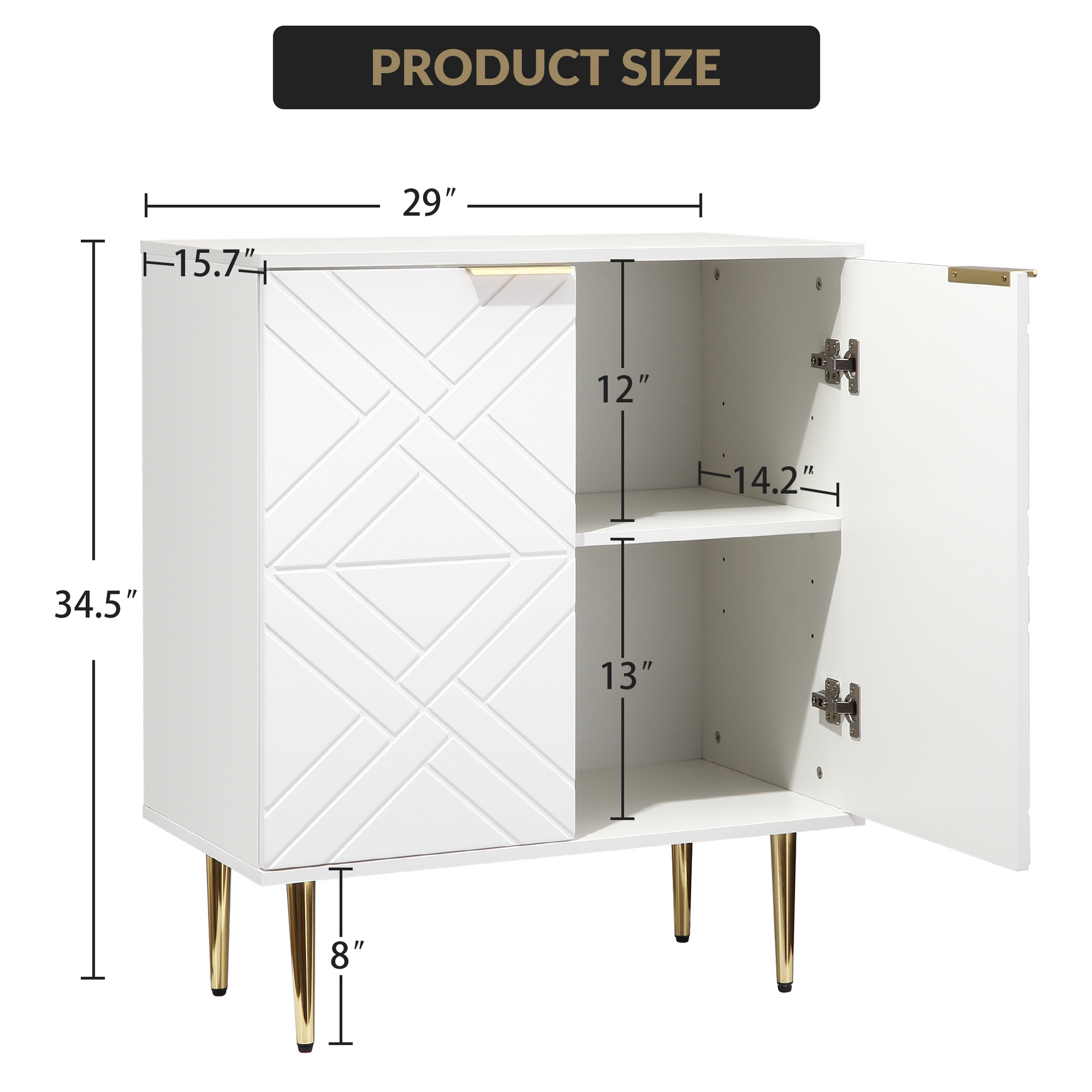 Buffet Garvee à 2 portes, meuble de cuisine moderne, en MDF robuste, blanc, pour salle à manger et entrée, 74 cm (29 pouces).