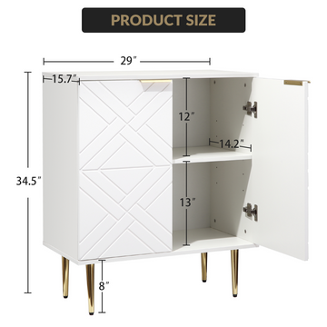 Buffet Garvee à 2 portes, meuble de cuisine moderne, en MDF robuste, blanc, pour salle à manger et entrée, 74 cm (29 pouces).