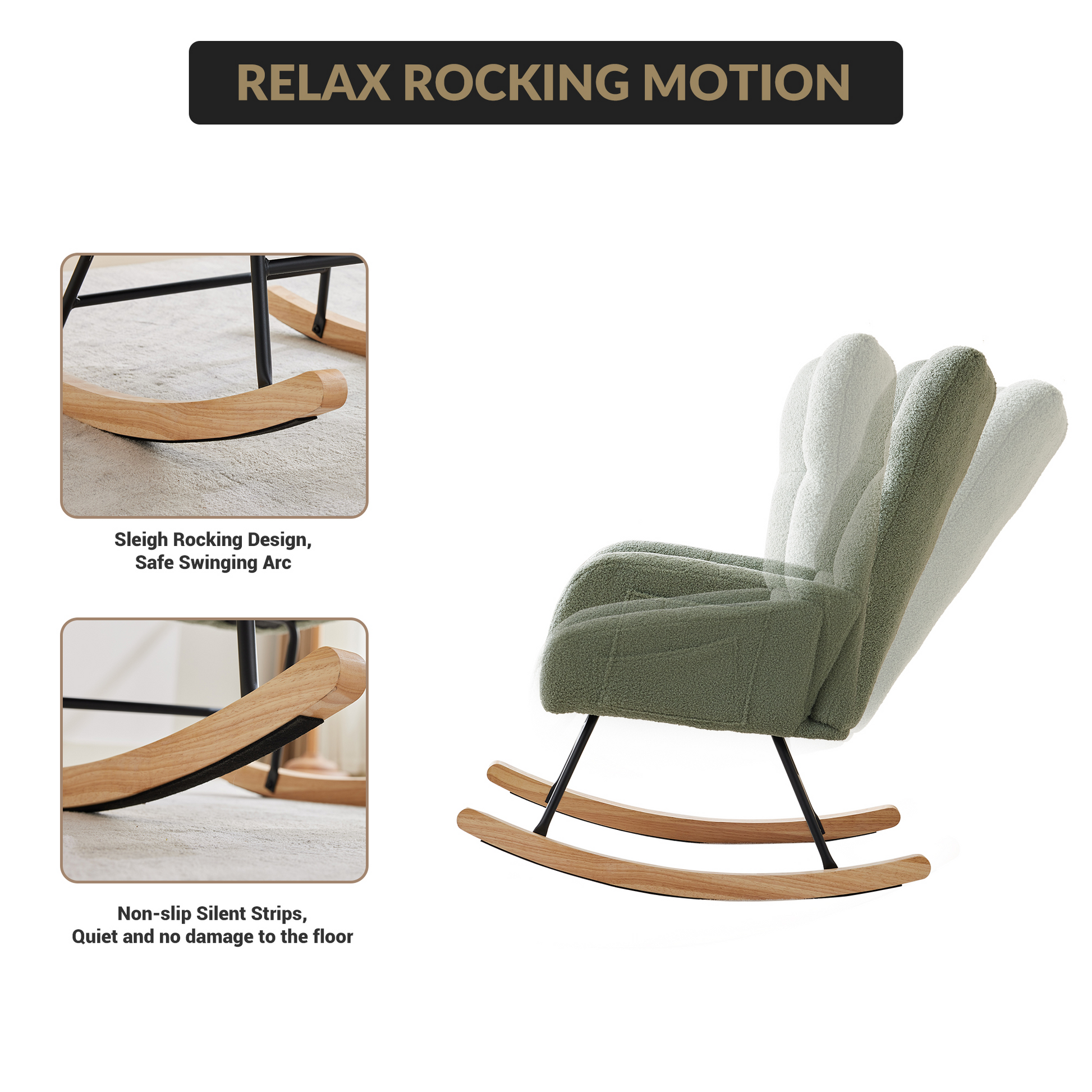Fauteuil à bascule Garvee pour chambre d'enfant, avec housse en polaire douce, pour salon et chambre, 9 x 65 x 91 cm, beige