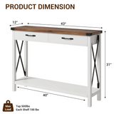Console Garvee avec 2 tiroirs et une étagère, en bois et métal, robuste, style rustique moderne, noir et blanc, idéale pour une entrée ou un salon, 109 cm (L) x 76 cm (l) x 30 cm (H)