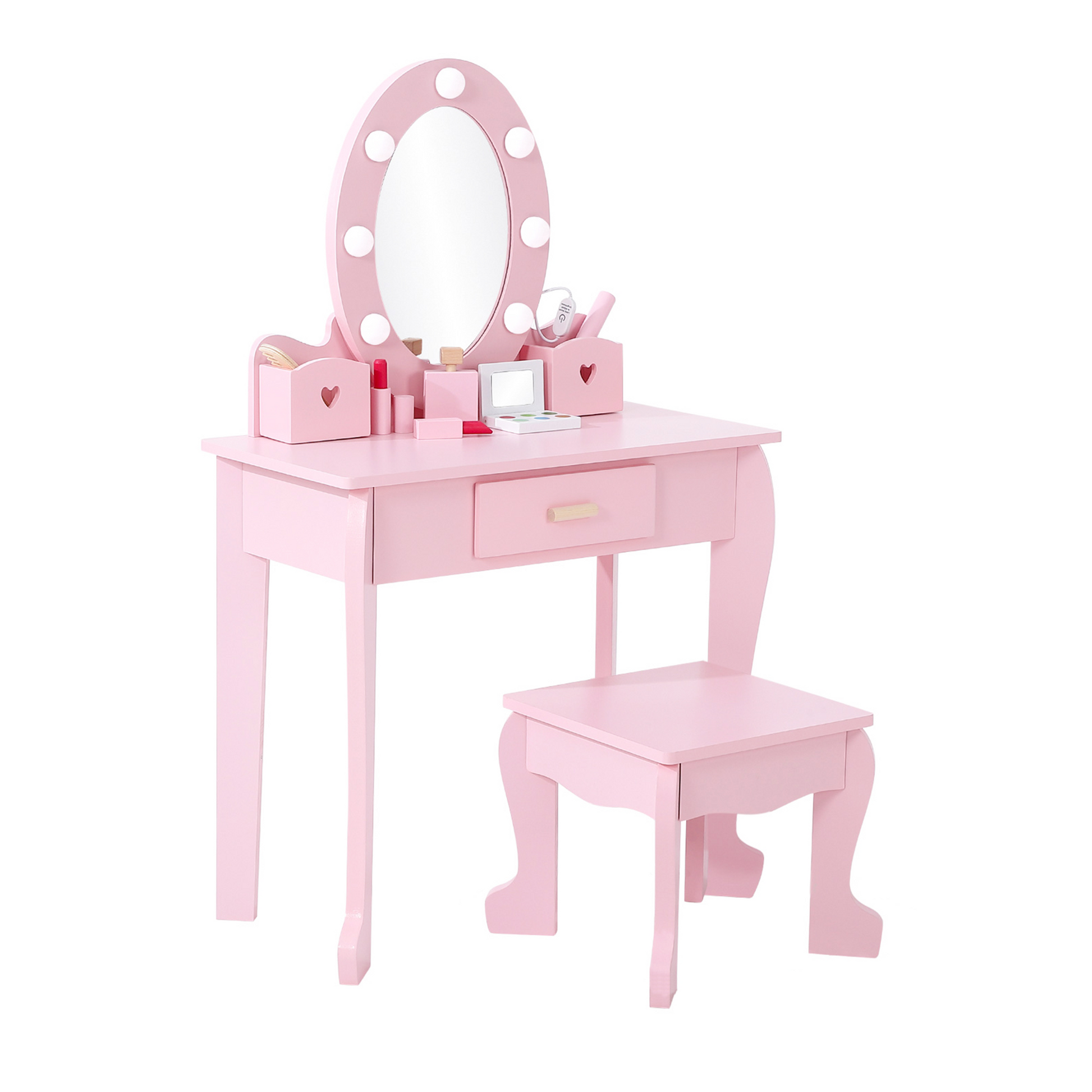 Ensemble coiffeuse Garvee pour enfants avec miroir lumineux et tabouret, en bois MDF, rose, pour filles de 4 à 9 ans, salle de jeux et chambre