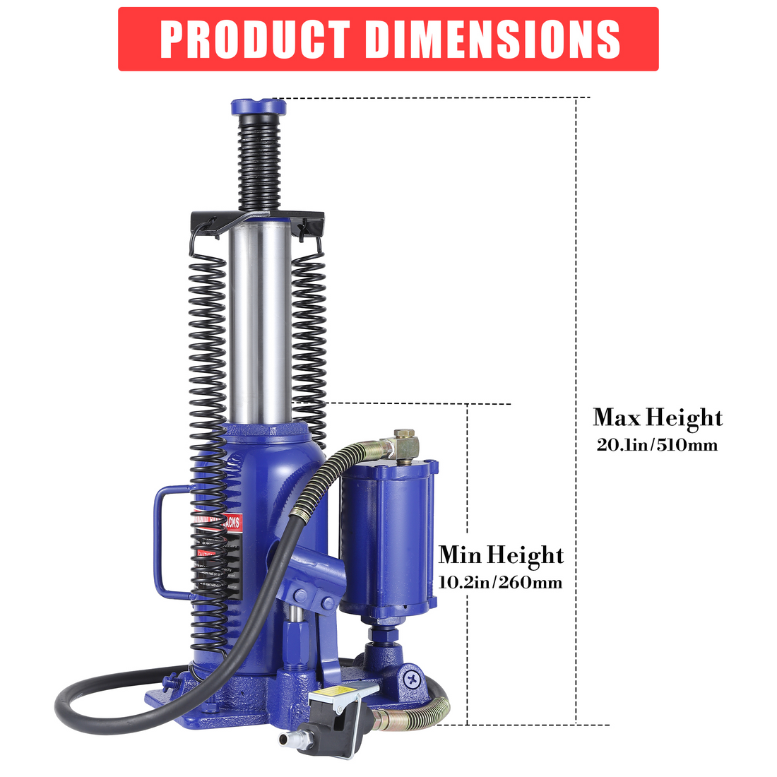Cric bouteille hydraulique Garvee 20T avec pompe manuelle, pneumatique, en acier, compact, sûr et polyvalent, pour voiture et maison