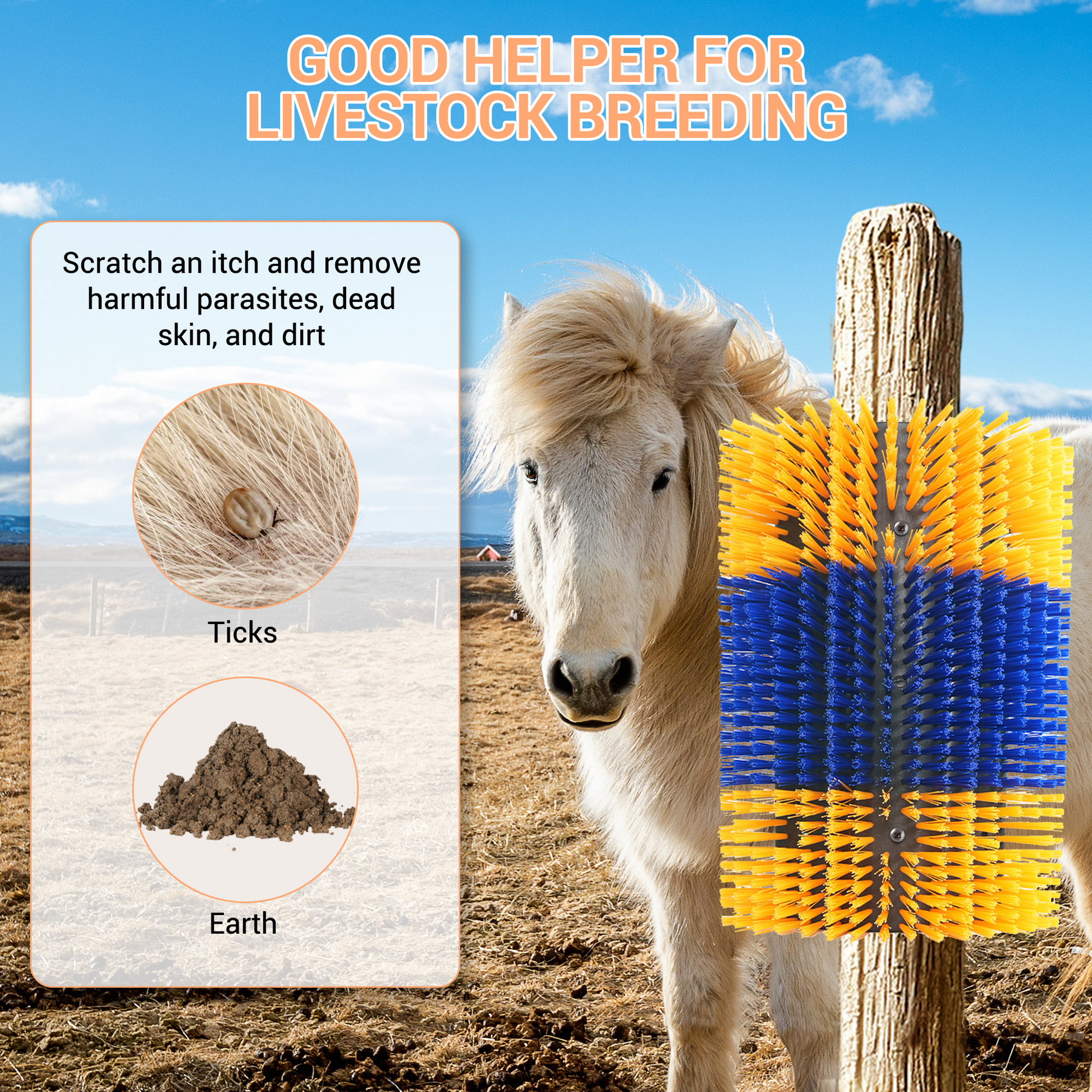 Brosse à gratter Garvee pour animaux (lot de 2) : poils en nylon, fixation flexible, extensible, idéale pour la ferme et les pâturages, polyvalente.