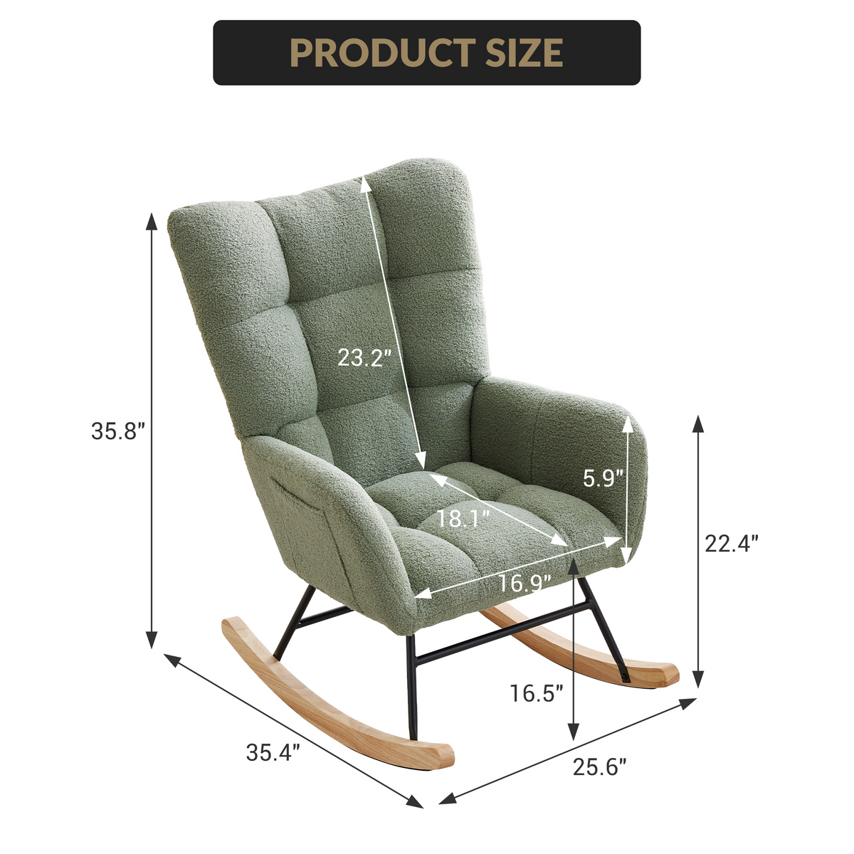 Fauteuil à bascule Garvee pour chambre d'enfant, avec housse en polaire douce, pour salon et chambre, 9 x 65 x 91 cm, beige