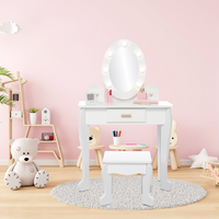 Ensemble coiffeuse Garvee pour enfants avec miroir et lumière, en bois MDF, bords arrondis, tabouret, pour filles de 4 à 9 ans, blanc, pour chambre et salle de jeux