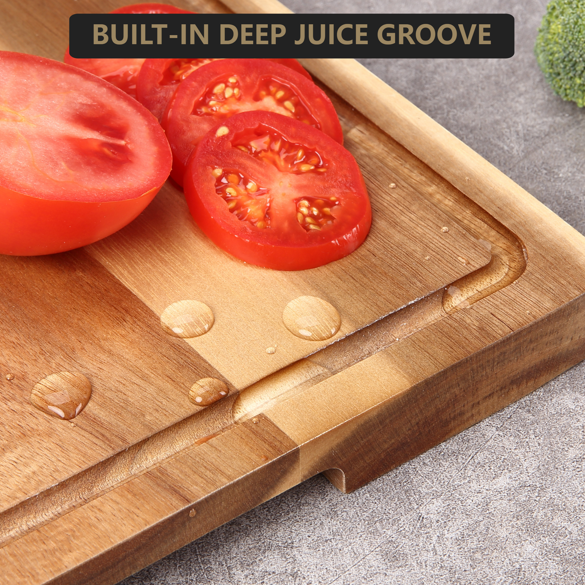 Planche à découper extra-large Garvee en bois d'acacia 45,7 x 30,5 cm avec rainure à jus, poignées, bordure, pré-huilée, robuste et polyvalente pour la cuisine