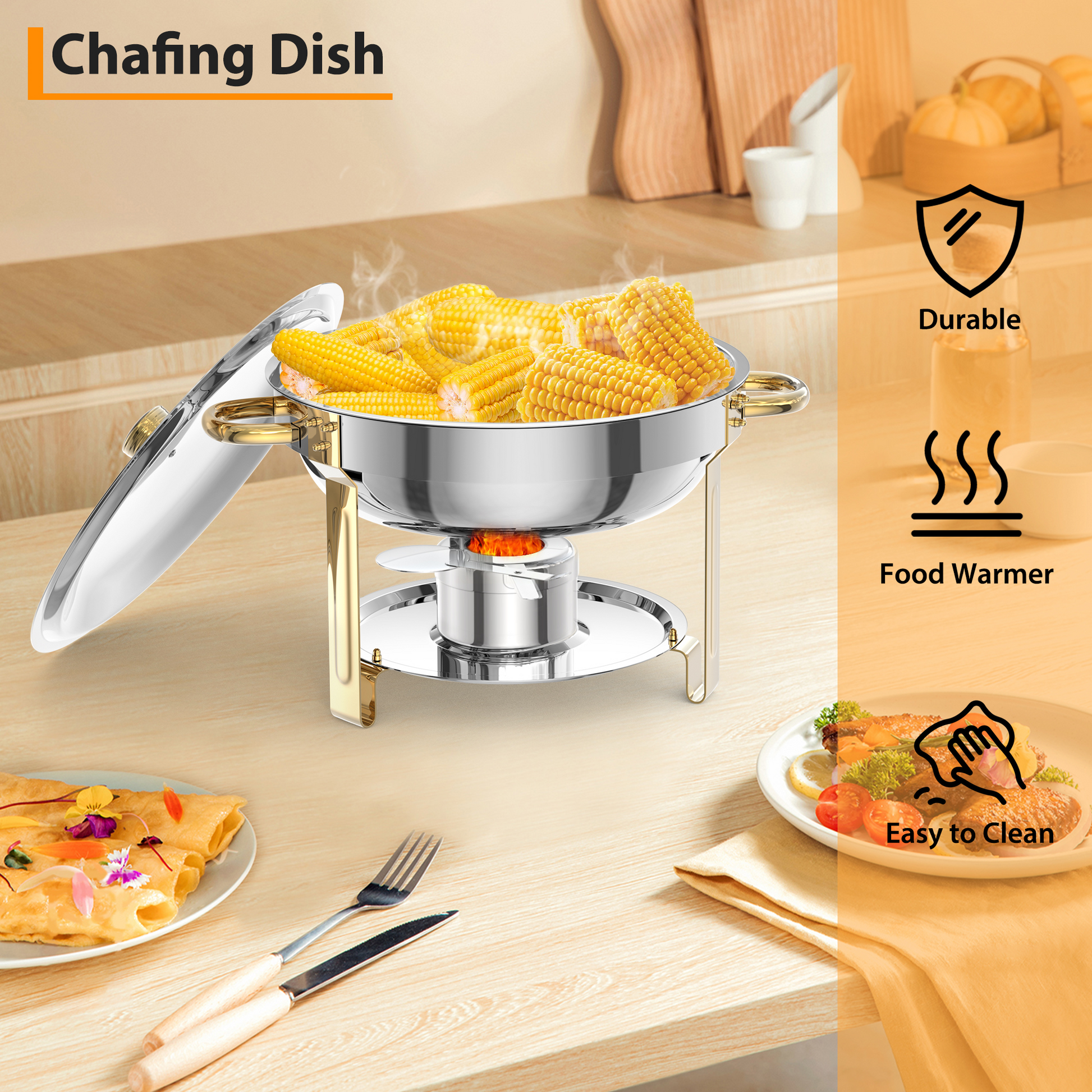 Ensemble de 6 chauffe-plats Garvee 5Qt en acier inoxydable avec couvercle bombé, idéal pour les traiteurs, mariages et fêtes - Grand ensemble professionnel