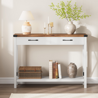 Console Garvee avec 2 tiroirs et une étagère, en bois et métal, robuste, style rustique moderne, noir et blanc, idéale pour une entrée ou un salon, 109 cm (L) x 76 cm (l) x 30 cm (H)