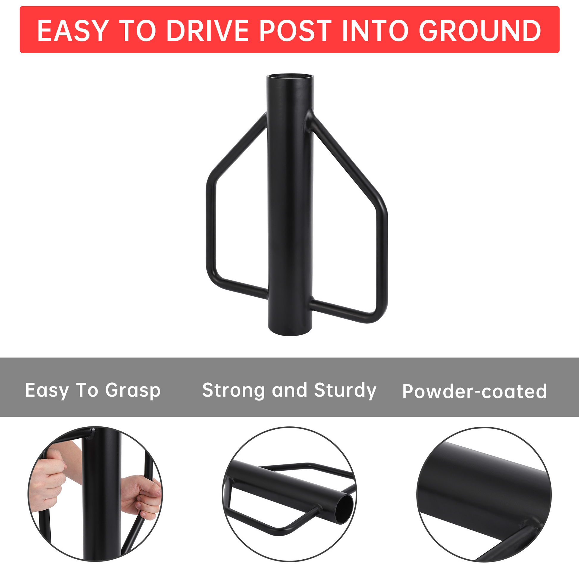 Enfonceuse de poteaux en T Garvee 12 lb, outil portatif en métal robuste avec poignée ergonomique en acier pour clôtures et panneaux de signalisation.