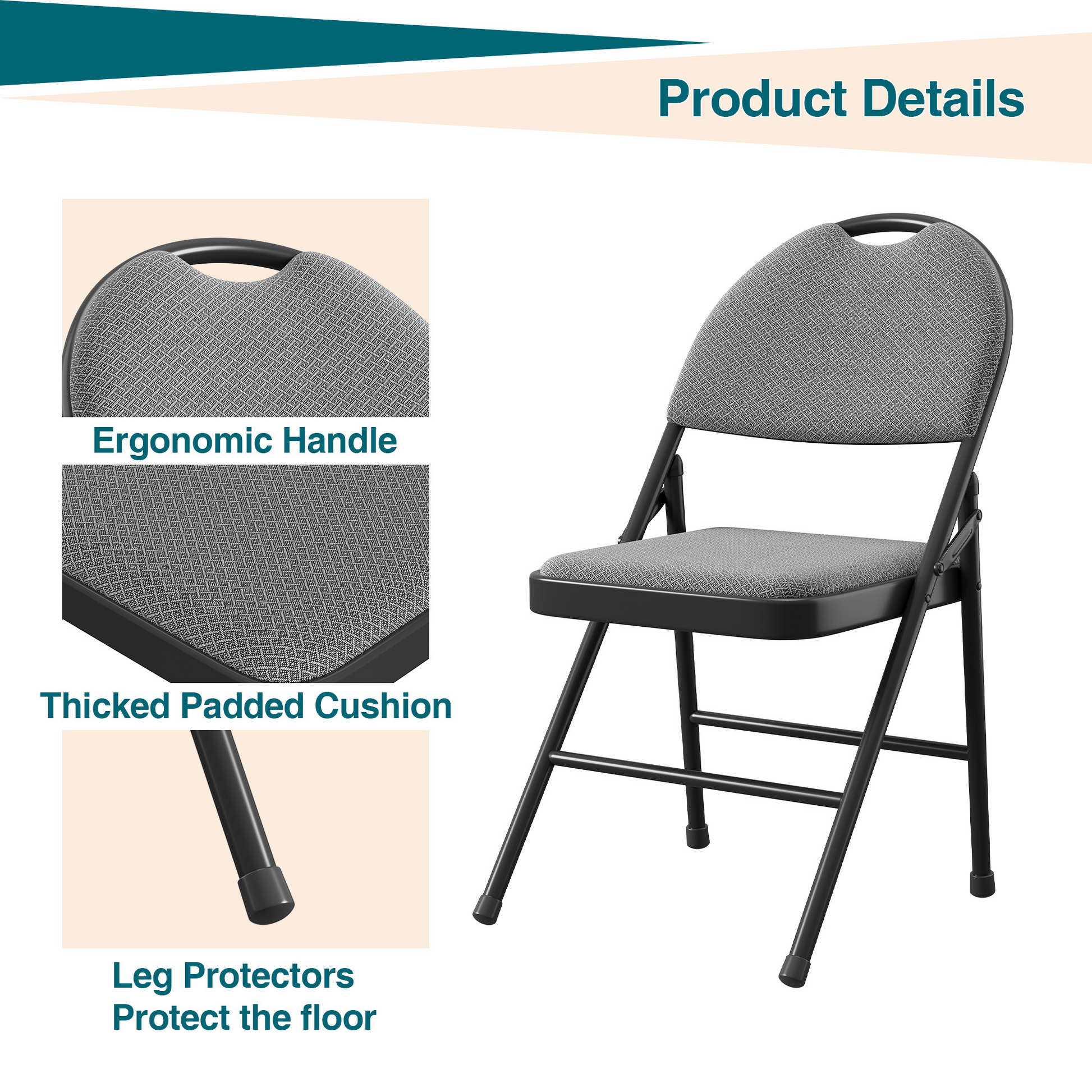 Ensemble de 6 chaises pliantes Garvee avec coussins en coton et lin, pieds antidérapants, structure en métal, pour une utilisation intérieure et extérieure, robustes, pliables et confortables