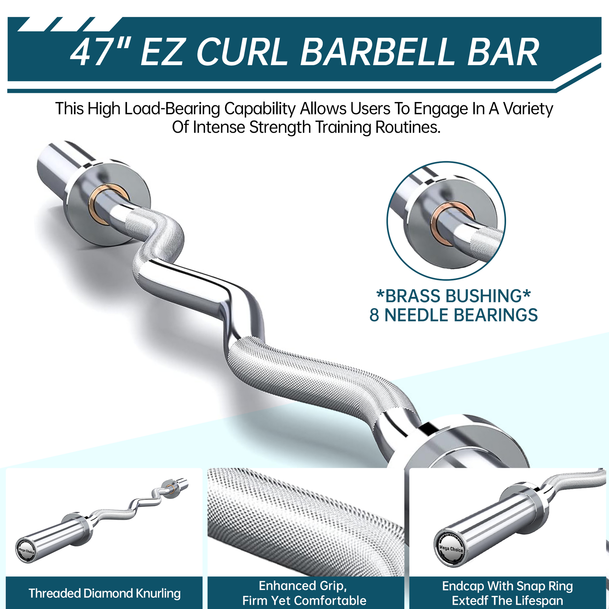 Barre d'haltères Garvee Olympic EZ Curl 47" - Ergonomique, capacité de 227 kg, acier allié, manchons en cuivre, poids standard de 5 cm, colliers à ressort, pour salle de sport