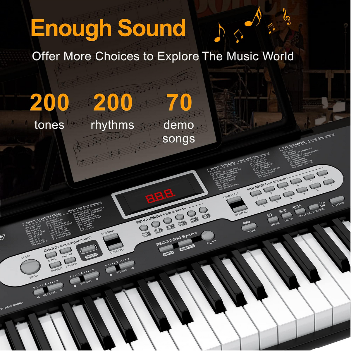 Garvee Piano clavier pour enfants, 61 touches, avec sac, microphone et casque, idéal pour les débutants, portable et utilisable à la maison, noir.