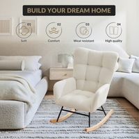 Fauteuil à bascule Garvee pour chambre d'enfant, en tissu peluche, ergonomique, stable, structure en fer, pieds en bois, beige, pour salon et chambre à coucher