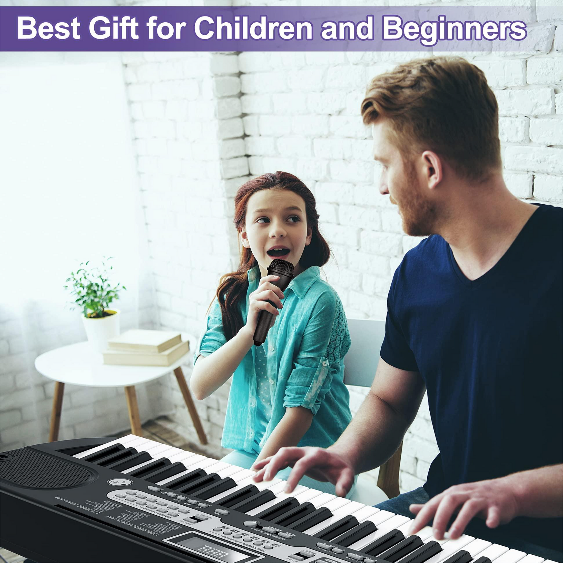 Garvee Piano clavier pour enfants, 61 touches, avec sac, microphone et casque, idéal pour les débutants, portable et utilisable à la maison, noir.