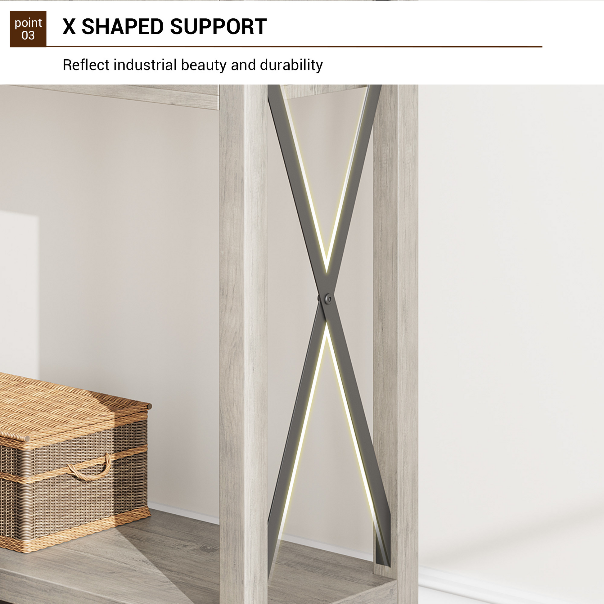 Console Garvee à 2 tiroirs, style campagnard, étagère de rangement, MDF et métal, gris, pour entrée et salon