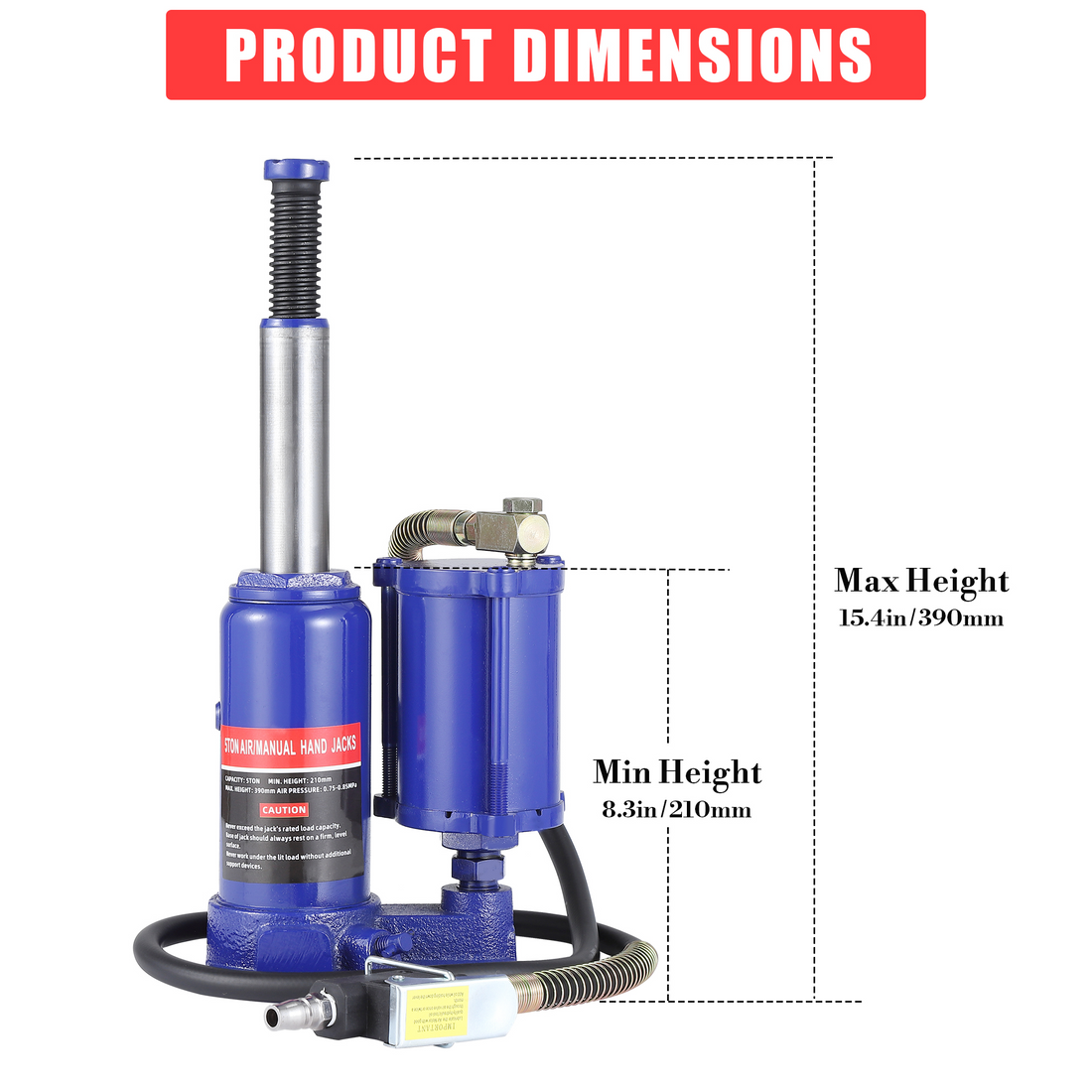 Cric bouteille hydraulique Garvee 5T pneumatique et manuel, compact et portable en fonte, pour voiture et maison