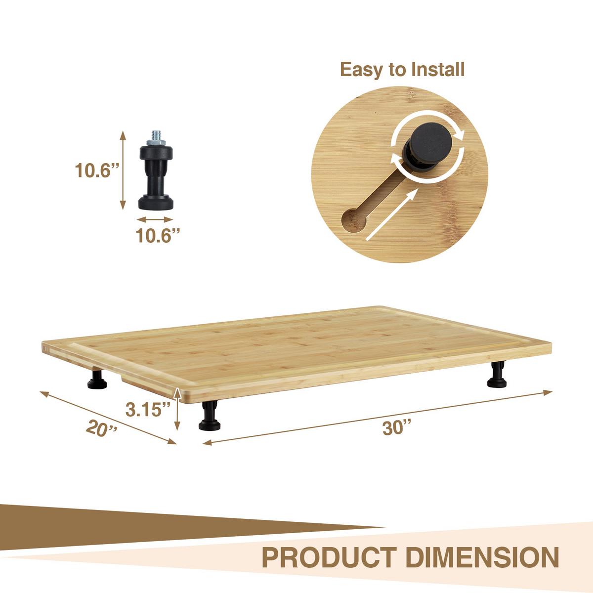 Garvee Planche de Découpe en Bambou Couvre-Plaque, Pieds Réglables et Rainure à Jus, pour Cuisine, Camping-Car et Plan de Travail, 76 × 51 cm