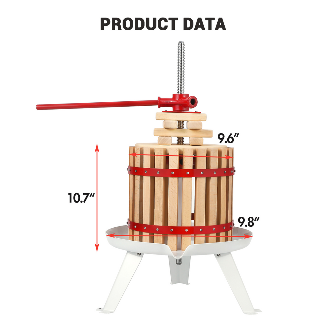 Garvee Pressoir à vin de fruits 12 L (12,1 L), panier en bois à structure triangulaire robuste, pour pommes, raisins, miel