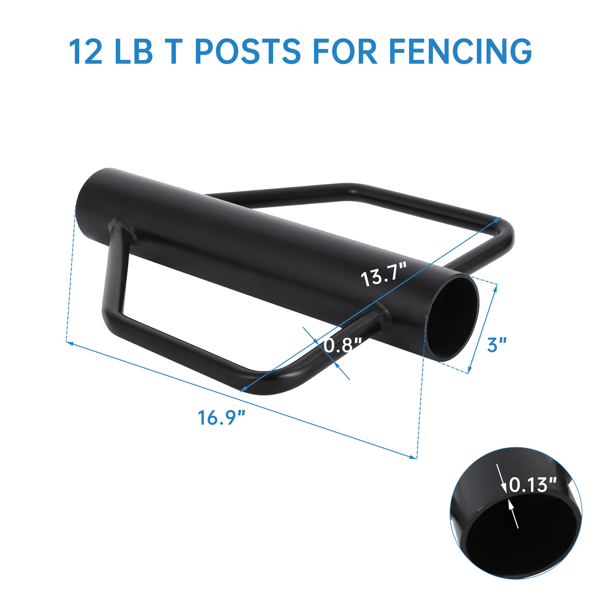 Enfonceuse de poteaux en T Garvee 12 lb, outil portatif en métal robuste avec poignée ergonomique en acier pour clôtures et panneaux de signalisation.