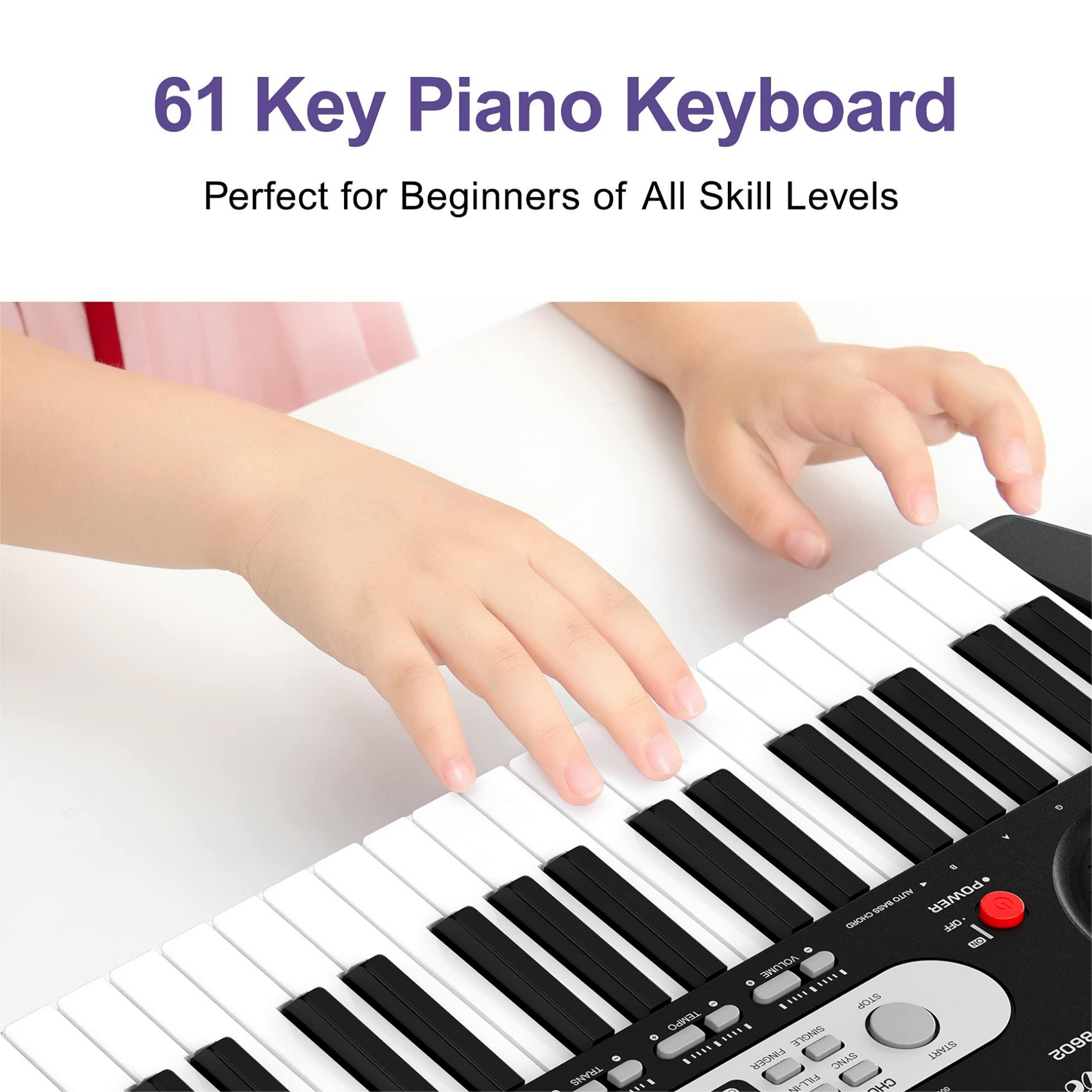 Garvee Piano clavier pour enfants, 61 touches, avec sac, microphone et casque, idéal pour les débutants, portable et utilisable à la maison, noir.