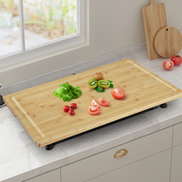 Garvee Planche de Découpe en Bambou Couvre-Plaque, Pieds Réglables et Rainure à Jus, pour Cuisine, Camping-Car et Plan de Travail, 76 × 51 cm