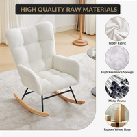 Fauteuil à bascule Garvee pour chambre d'enfant, en tissu peluche, ergonomique, stable, structure en fer, pieds en bois, beige, pour salon et chambre à coucher
